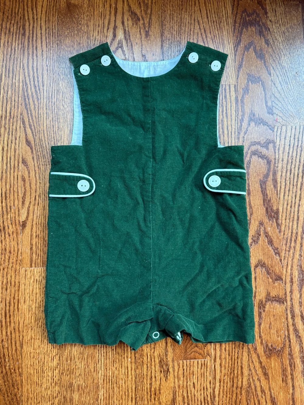 Lullaby Set Green Corduroy Piped Romper with Button Details 2T